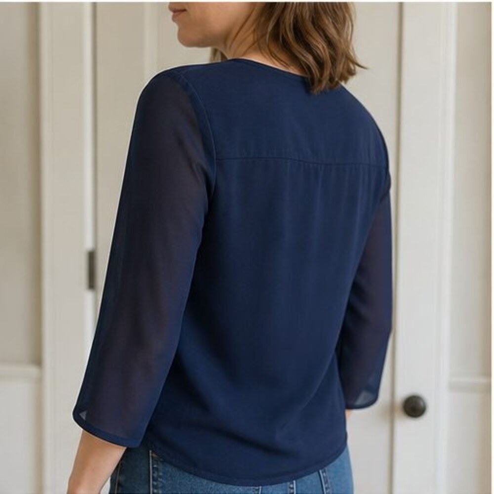 Navy Ruffle Blouse - Picture 3 of 6